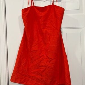 Elegant Red/Orange Spaghetti Strap Linen Dress